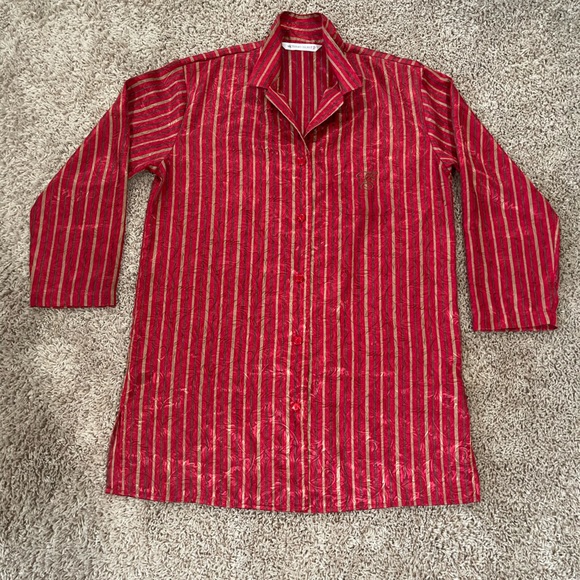 Victoria's Secret Other - Victoria’s Secret Night Shirt - Red w gold stripes, faint paisley pattern.